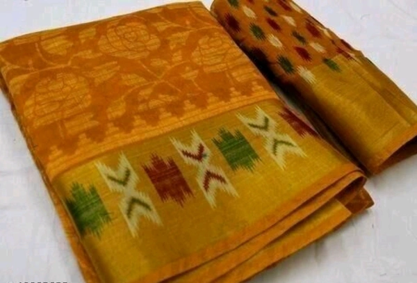 Brasso Cotton Saree With Big Border  - Mustered, Free Size, Cotton, Print, Pack of1